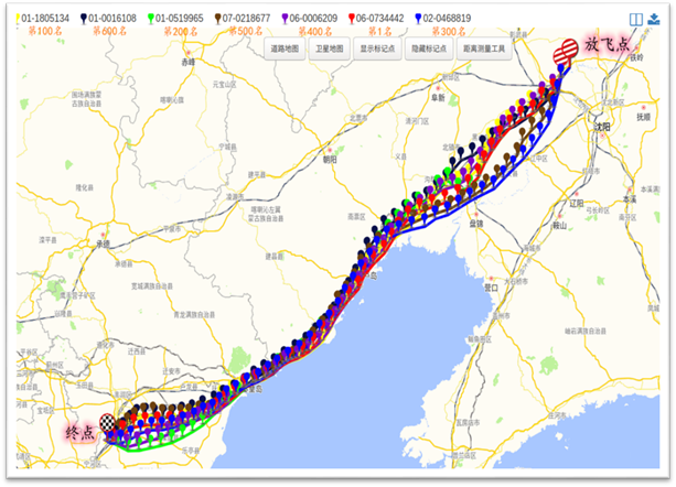 世界公棚行业中国开尔大棚首次公开决赛赛鸽飞行轨迹